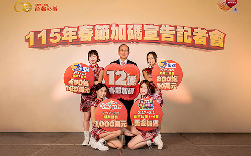 加碼12億元創新高！台彩春節加碼   6獎項2/12起連續開獎20天