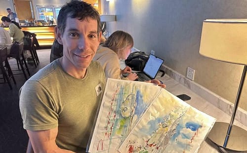 台灣速寫家吳沁頤贈「攀登101畫作」！霍諾德燦笑嗨喊：要掛在家裡牆上