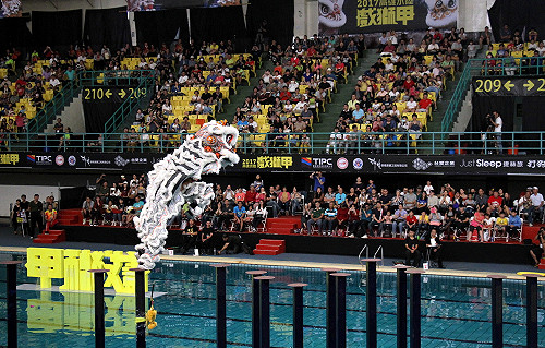 高雄水陸戲獅甲  五國爭冠兩隊不慎落水