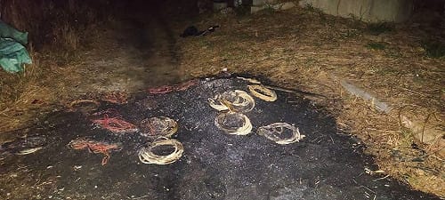 高雄男連偷魚塭電纜　公墓旁焚燒贓物遭壓制