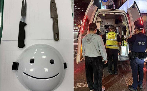 台中少年戴笑臉面具攜雙刀！居民憂張文事件重演 警強制送醫 