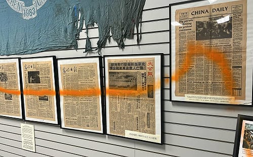 六四前夕！洛杉磯「六四紀念館」遭噴漆破壞  王丹：我們會挺住