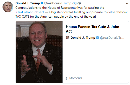 川普親自催票  227:205美眾院通過稅改案