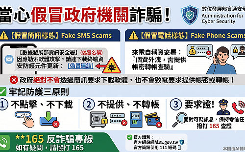 當心假冒政府機關詐騙！資安署請民眾提高警覺