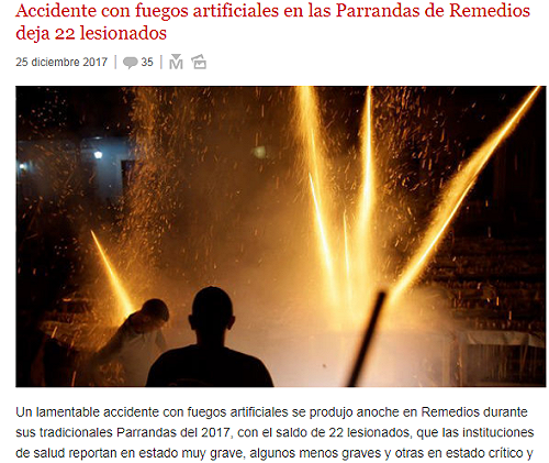 古巴帕蘭達斯節煙火爆炸22傷  6童遭火吻