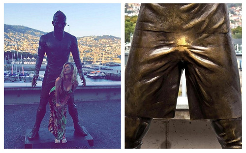 正妹遊客愛不釋手　C羅銅像私密部位被拋光有亮點