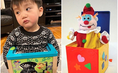 貪玩男童卡玩具箱出不來　不哭鬧眼神死表情太經典