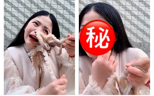 女主播活吃章魚被「反殺」 慘遭吸臉破相