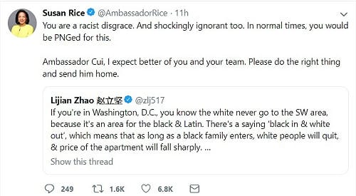 中國外交官拿黑人亂扯  美前白宮顧問：丟人現眼