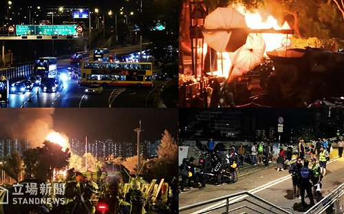 港府拒談條件 中大示威者深夜再封路燒廢車陸續撤離