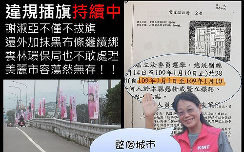 謝淑亞違規掛競選旗 嗆張麗善「叫我怎麼選下去？」