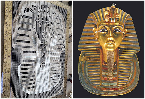 埃及再破金氏世界紀錄！七千個紙杯拼出圖坦卡門黃金面具