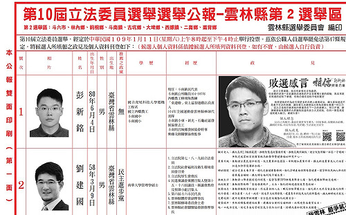 選舉公報政見寫「敗選感言」　雲林無黨籍立委候選人出奇招