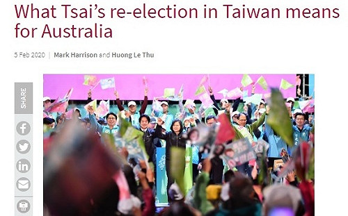 戰略家：蔡英文連任 澳大利亞應強化支持台灣事實獨立