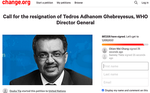 引爆全球怒火！ 要求譚德塞下台人數逼近90萬