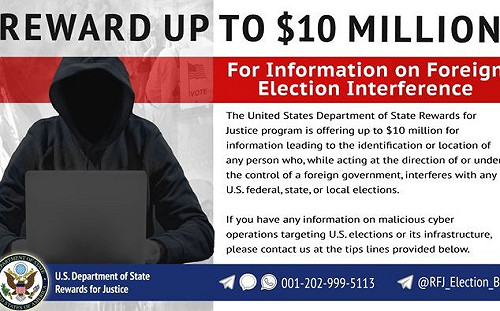 防範有心人重施故技干擾大選 美國務院祭出獎金懸賞情報