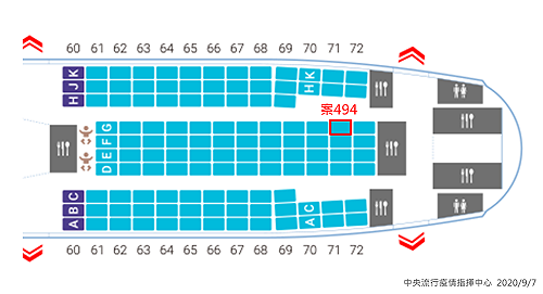 武漢肺炎》案494機上座位圖曝光！同班機5人居家隔離