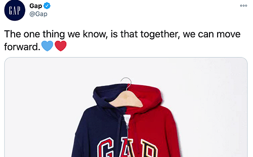 裡外不是人 GAP做藍紅融合帽T籲團結 反挨批 : 令人想起內戰!