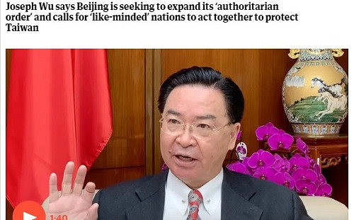 吳釗燮接受衛報專訪 籲國際盟友共同抵禦中國