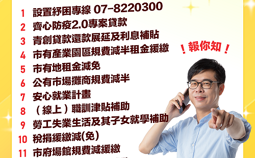 減緩疫情衝擊 高市府推「齊心防疫市府挺你紓困方案」