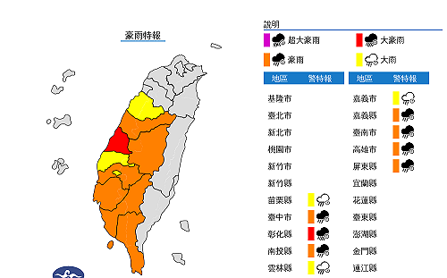 快訊》超強雨彈襲擊！10縣市豪雨特報 彰化升級大豪雨警戒