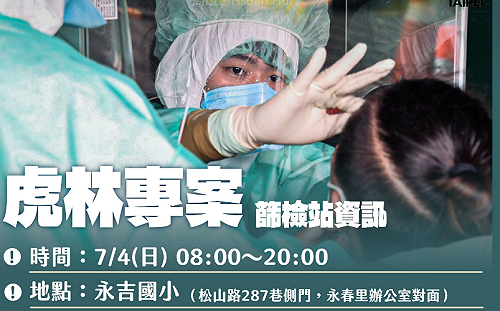 北市虎林專案首日篩檢4143人 有1陽性7/5續篩