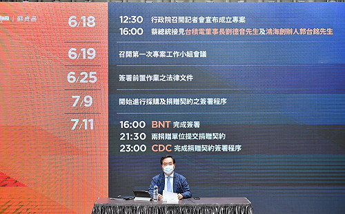 感謝台積電、鴻海捐贈千萬劑BNT疫苗 羅秉成：政府另加購3000萬劑次世代莫德納疫苗