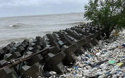 大自然的回禮 一個颱風戳破中國環保假象 上海千米江堤變垃圾場