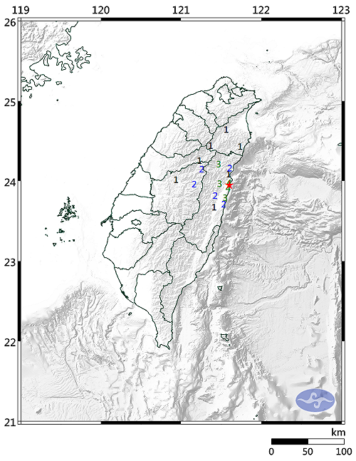 花蓮晚間22分鐘連2震 最大規模4.2