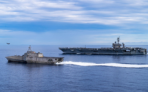 大航母＋小濱海艦！美軍卡爾文森號、杜爾沙號南海會合軍演