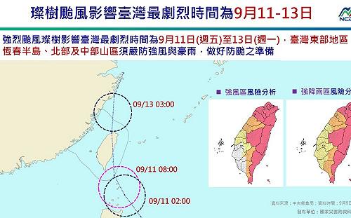 屏東璨樹颱風災害應變中心二級開設 9/11正常上班上課