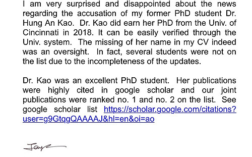 旅美學者質疑高虹安博士學歷、被除名？指導教授李傑發聲明澄清