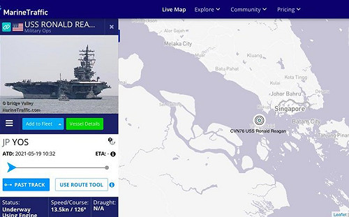 轉個彎就進南海！雷根號最新位置在新加坡 西太平洋雙航母坐鎮