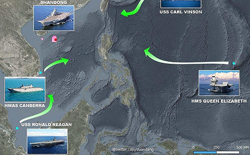 南海風雲起！4國5大噸位艦齊聚 「AUKUS」首次聯合軍演可能10月登場
