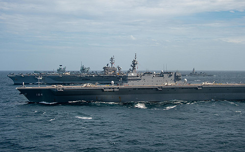 卡爾文森vs.加賀「結伴」同行 南海操演美軍「炫」F-35C、CMV-22B