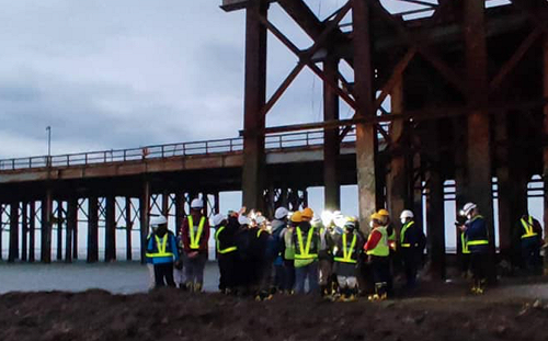 藍委勘查三接現場 李德維:棧橋鋼構筆直插在藻礁上