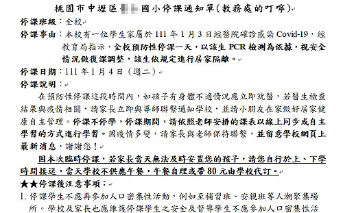 快訊》學生曾與確診者接觸 桃市1高中1國小明日預防性停課1日