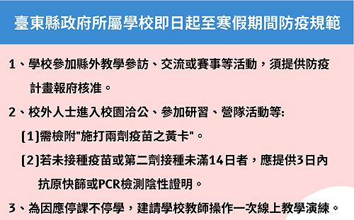 全台第一槍！台東縣府公告 「疫苗護照」即日啟動 校外人士進校園須出示小黃卡