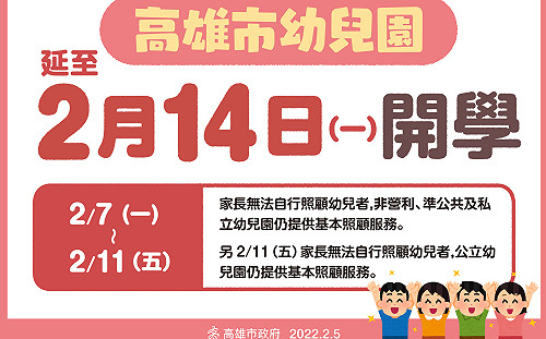 高雄＋10  陳其邁 : 幼兒園延至2/14開學 無社區傳播風險