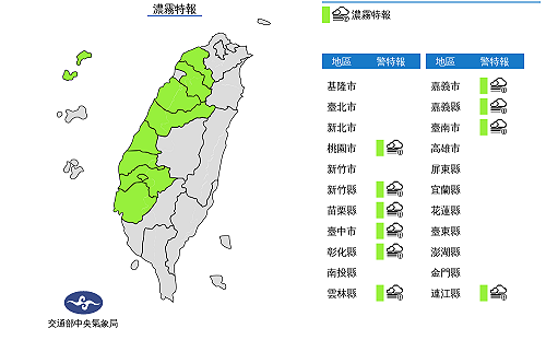台南以北10縣市能見度低 午後17縣市刮強風
