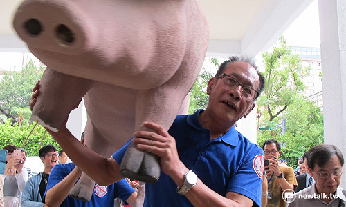 藍委抗議扛粉道具豬進場  綠委譏這才是美豬