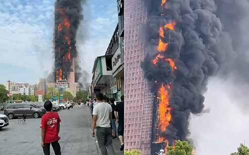 湖南長沙大樓恐怖大火串燒整棟 官方宣稱：暫未發現人員傷亡