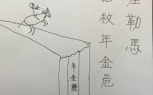 陳建仁手繪懸崖勒馬圖 談年金改革