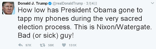 川普指控歐巴馬竊聽  FBI局長打臉：無證據