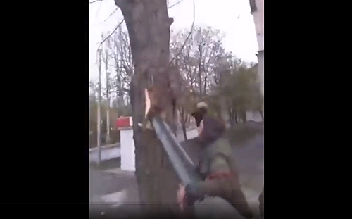 (影) 坦克也練刺槍術？俄軍坦克上街砲管直直插上樹 尷尬場面笑死人