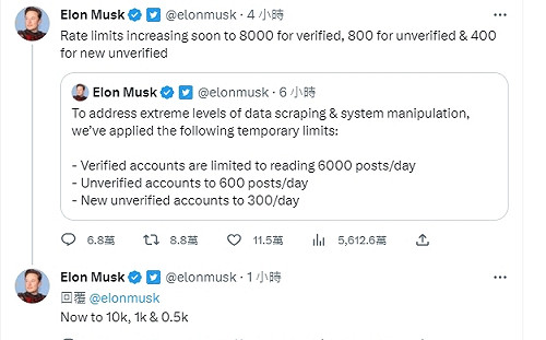 馬斯克：推特將針對所有用戶實施臨時閱讀限制
