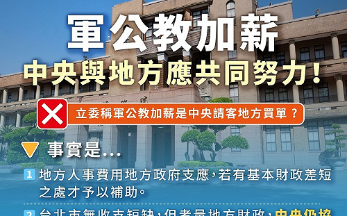 北市軍公教調薪補助 中央只出一半！政院：已優於以往