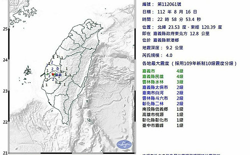 嘉義深夜發生規模4地震！氣象局曝餘震發生機率