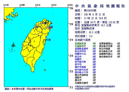 快訊！宜蘭近海規模5.0地震 北台灣有感