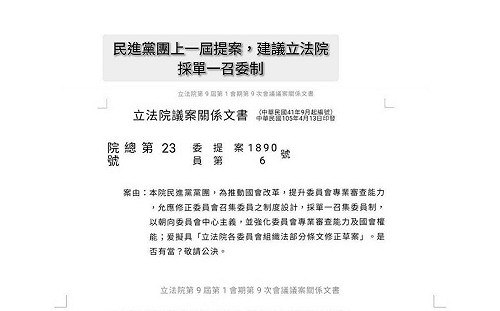 游辦群組拋單一召委改革提案：2016年柯建銘領銜提出